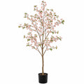 Arbre artificiel fleuri 180 cm rose et vert en plastique pour intérieur décoratif