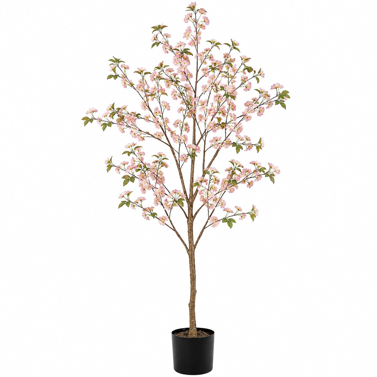 Arbre artificiel fleuri 180 cm rose et vert en plastique pour intérieur décoratif
