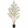Arbre artificiel fleuri 210 cm rose vert en plastique pour décoration intérieure