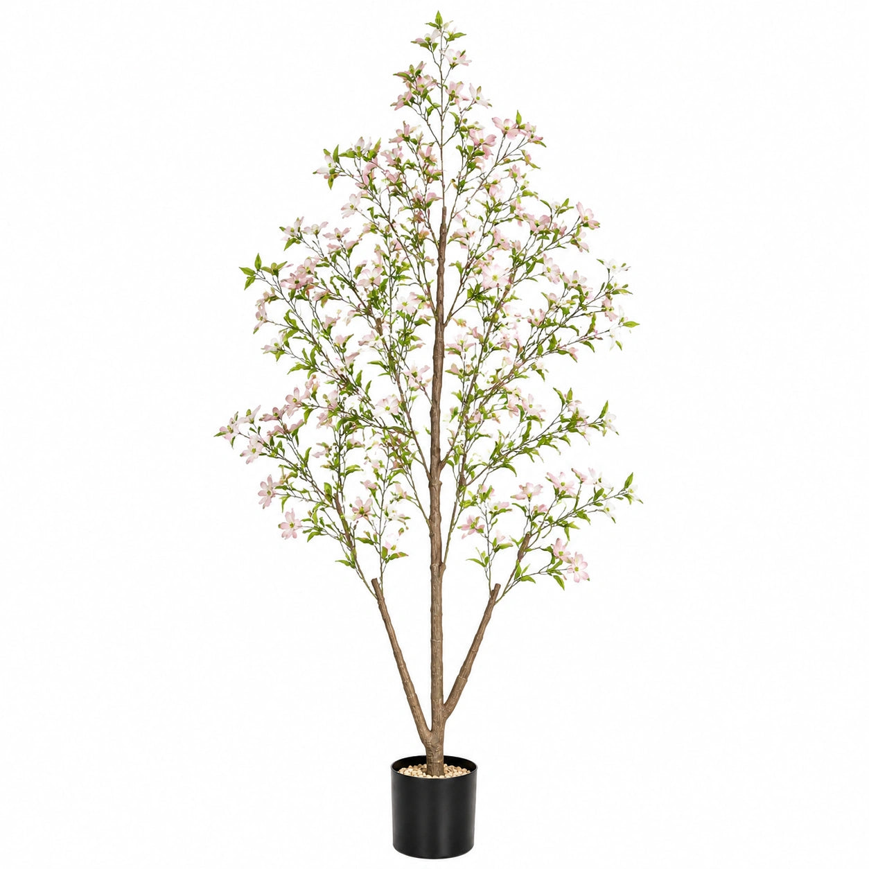 Arbre artificiel fleuri 210 cm rose vert en plastique pour décoration intérieure