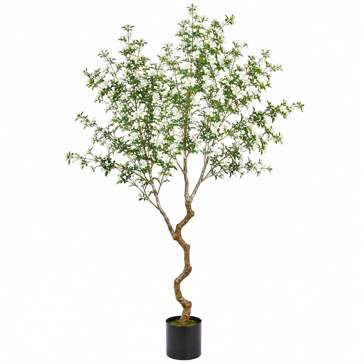 Arbre artificiel fleuri 180 cm en plastique vert et blanc décoratif intérieur