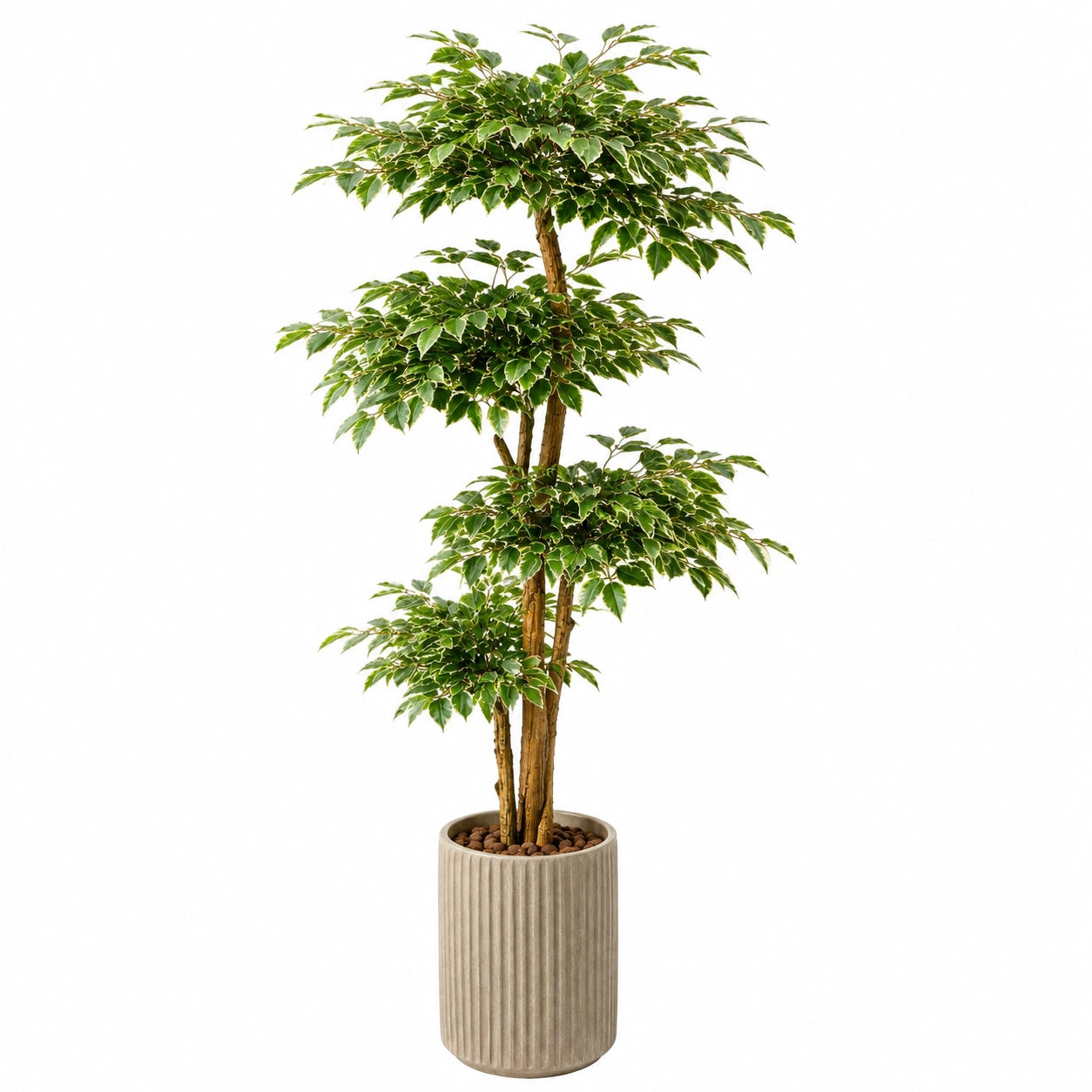 Plante artificielle ficus 180 cm feuillage vert en plastique avec pot décoratif beige pour intérieur