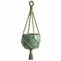Pot de fleurs suspendu diamètre 16 cm en céramique vert avec cordage tressé style bohème