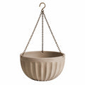 Jardinière suspendue diamètre 30 cm en céramique beige avec chaînes métalliques pour plantes