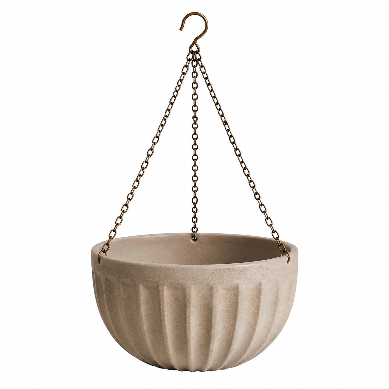 Jardinière suspendue diamètre 30 cm en céramique beige avec chaînes métalliques pour plantes
