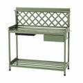 Table de jardinage 100 x 50 x 150 cm en acier vert avec bac amovible et rangement
