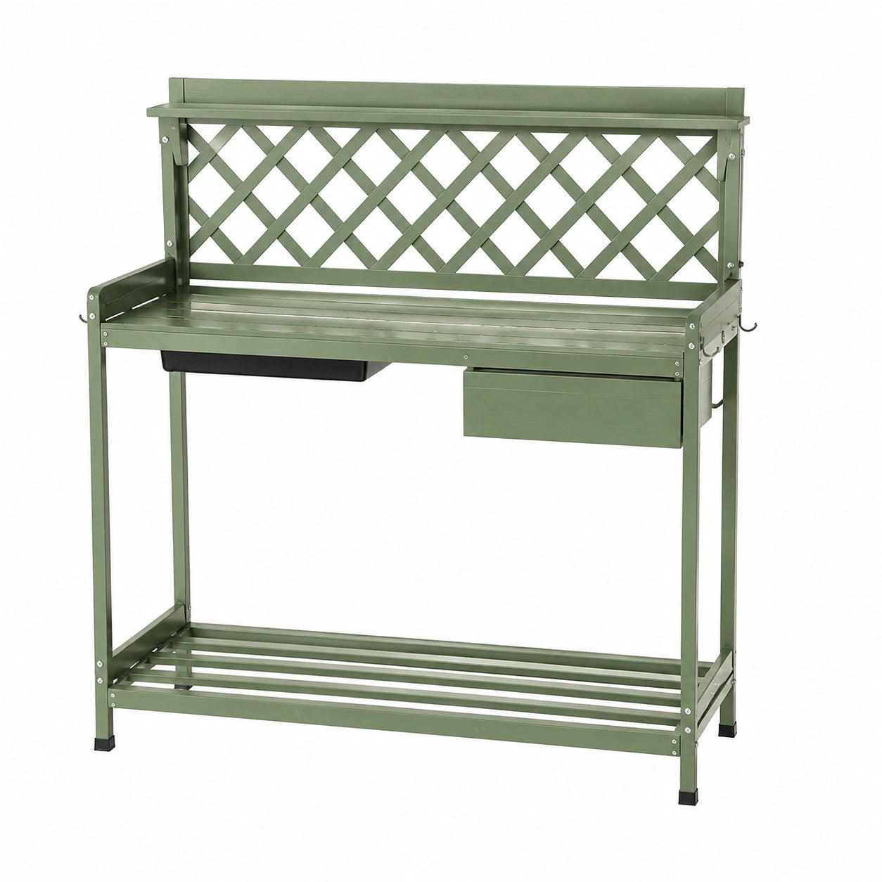 Table de jardinage 100 x 50 x 150 cm en acier vert avec bac amovible et rangement