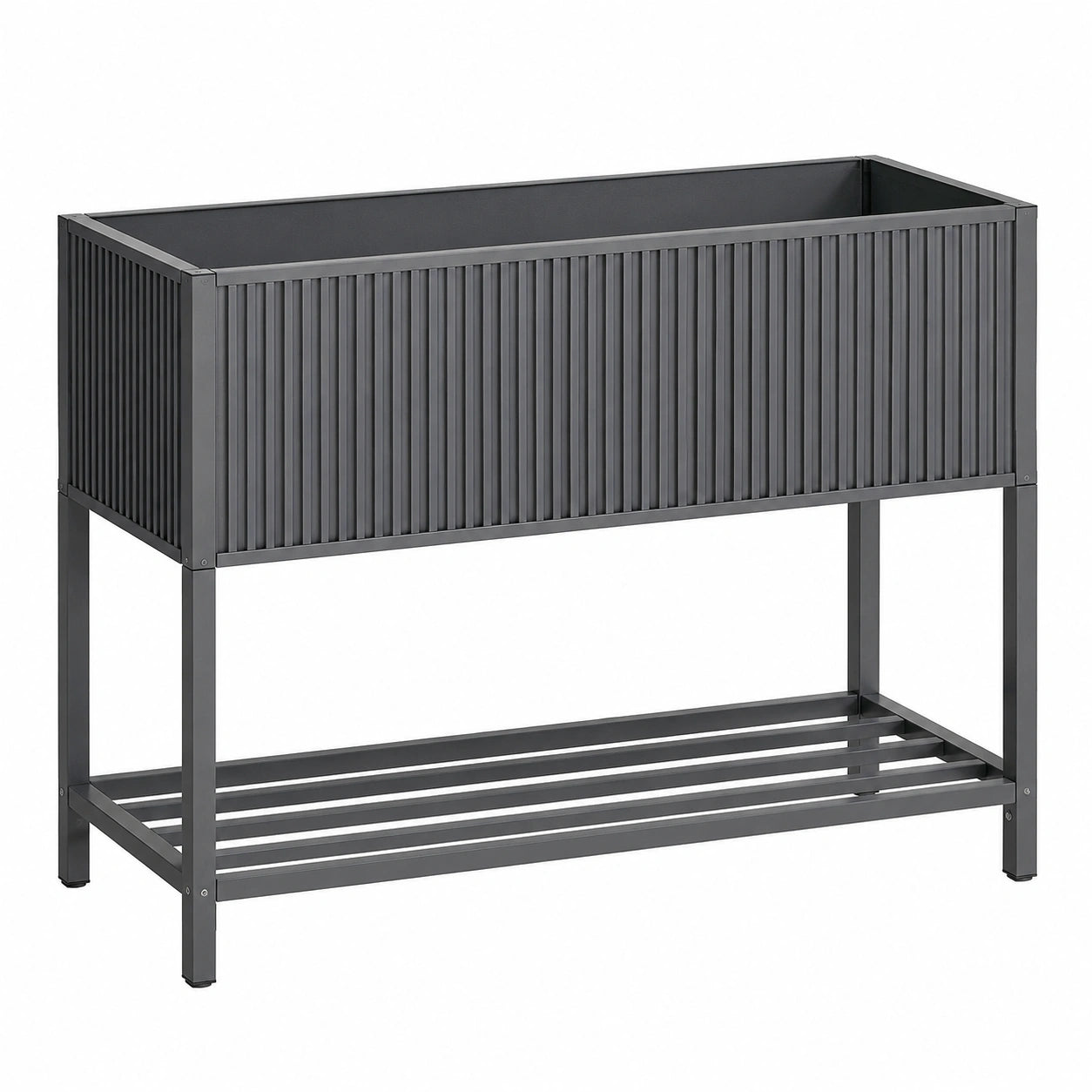 Jardinière surélevée 100 x 40 x 90 cm en métal noir avec étagère de rangement