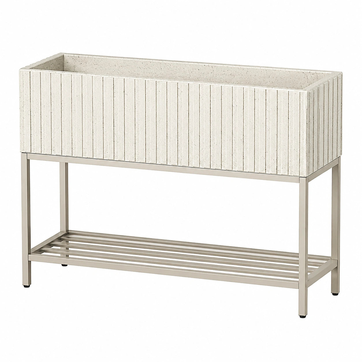 Jardinière surélevée 100 x 40 x 90 cm en ciment beige avec étagère métallique pour extérieur
