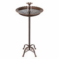 Bain d’oiseaux sur pied en métal brun 50 cm style classique pour jardin