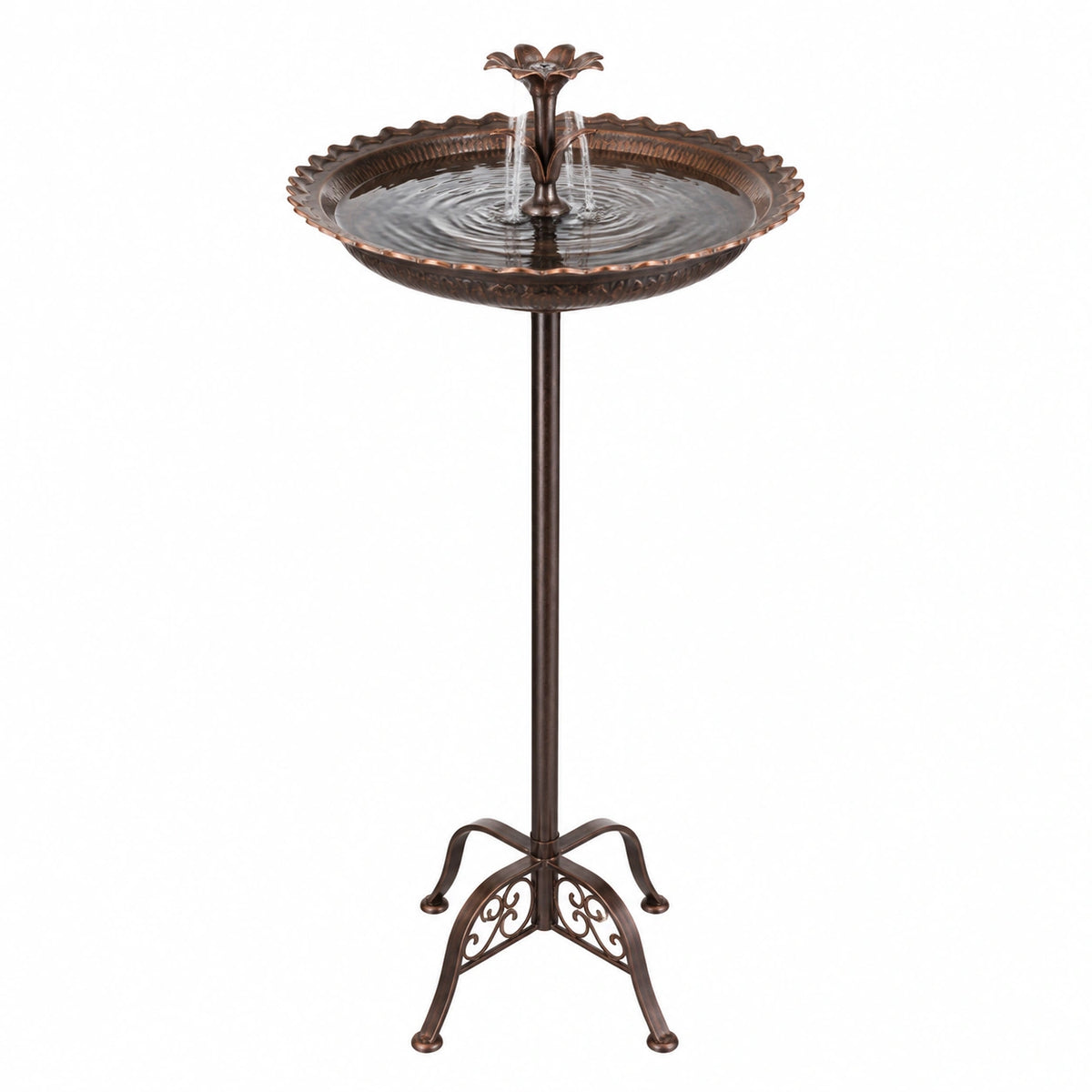 Bain d’oiseaux sur pied en métal brun 50 cm style classique pour jardin