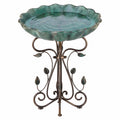 Bain d’oiseaux sur pied Ø50 cm en métal vert style végétal pour jardin