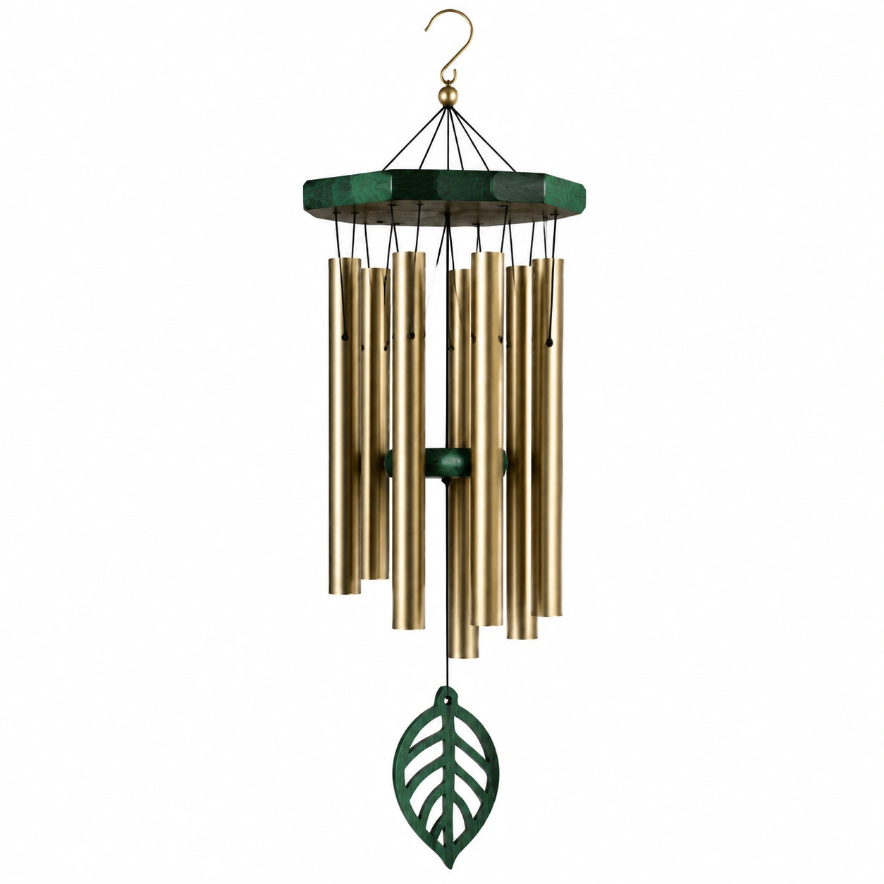 Carillon éolien 85 cm métal doré et vert suspension décorative
