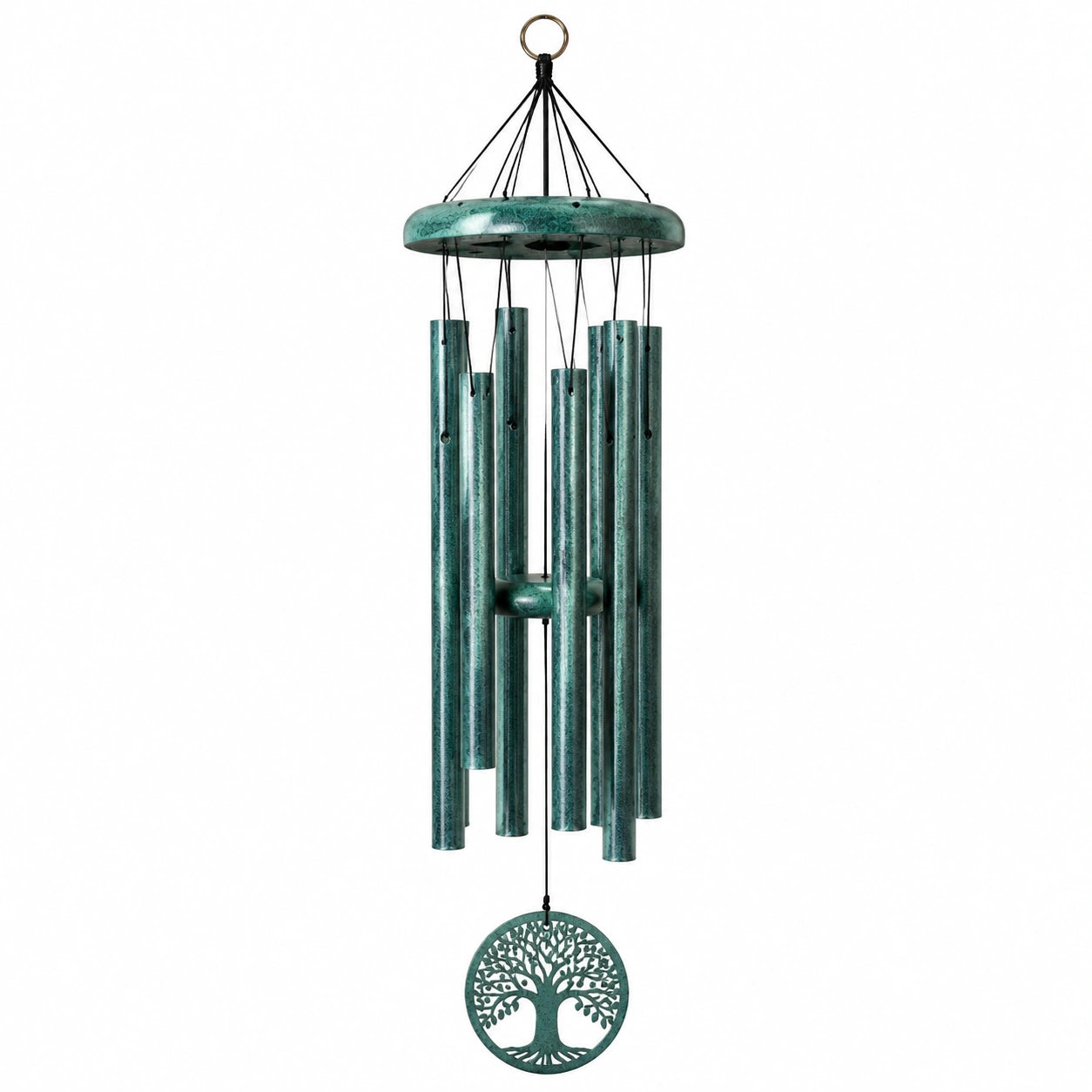 Carillon à vent en métal vert 85 cm - suspension décorative à tubes