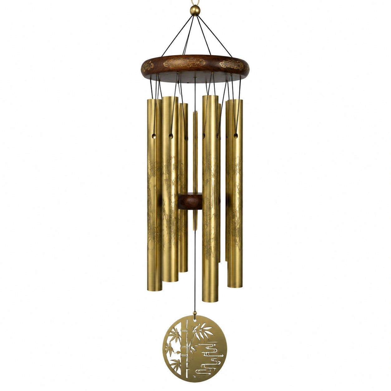 Carillon éolien 85 cm en métal doré et bois décoratif à suspendre