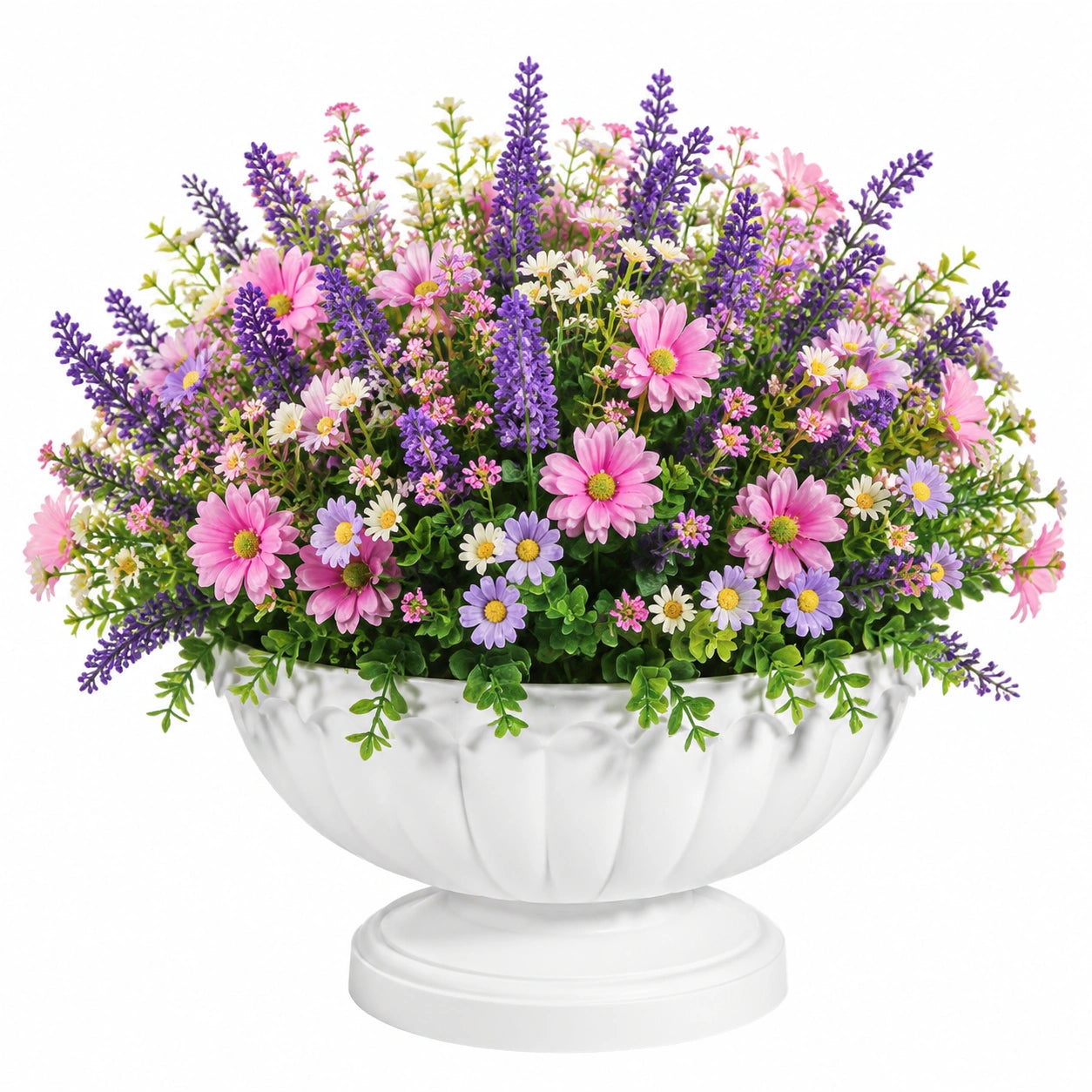 Composition florale artificielle 50 cm polyester rose violet et blanc avec vase en céramique décoratif