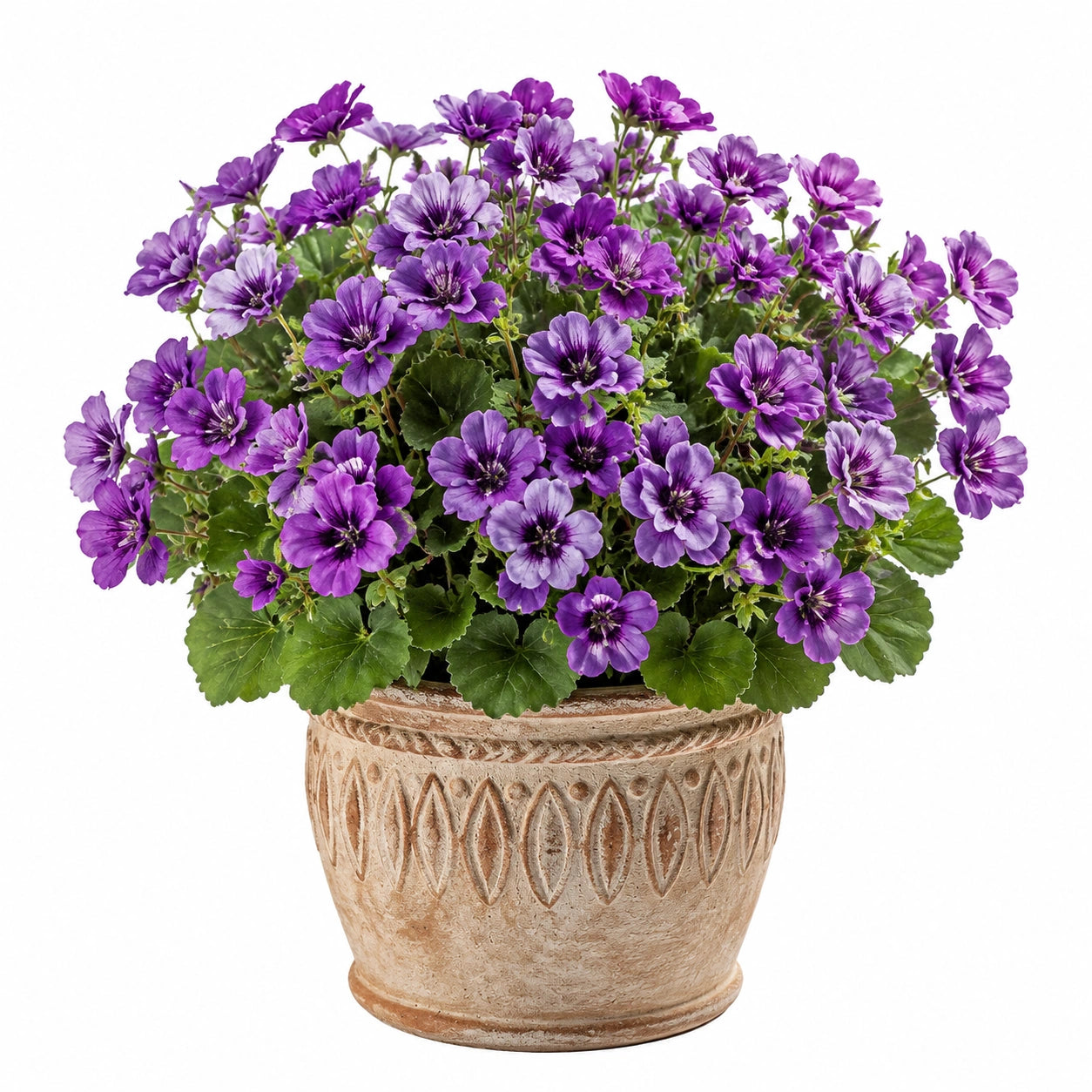 Plante artificielle en pot 45 cm fleurs violettes en textile décoration intérieure classique