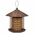 Mangeoire à oiseaux suspendue 20 x 34 cm en métal cuivre vieilli avec plateau collecteur