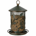 Mangeoire à oiseaux suspendue en métal vert bronze Ø 20 cm x H 32 cm avec plateau collecteur
