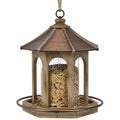 Mangeoire à oiseaux suspendue 30 cm bois métal brun pour graines style rustique