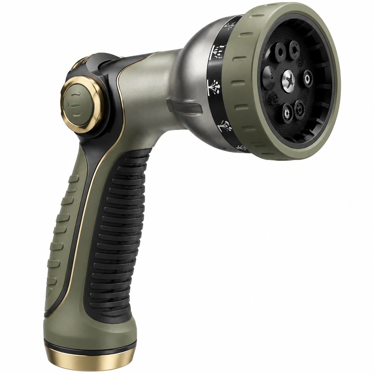 Pistolet d'arrosage 20 cm en plastique vert olive noir à jets réglables