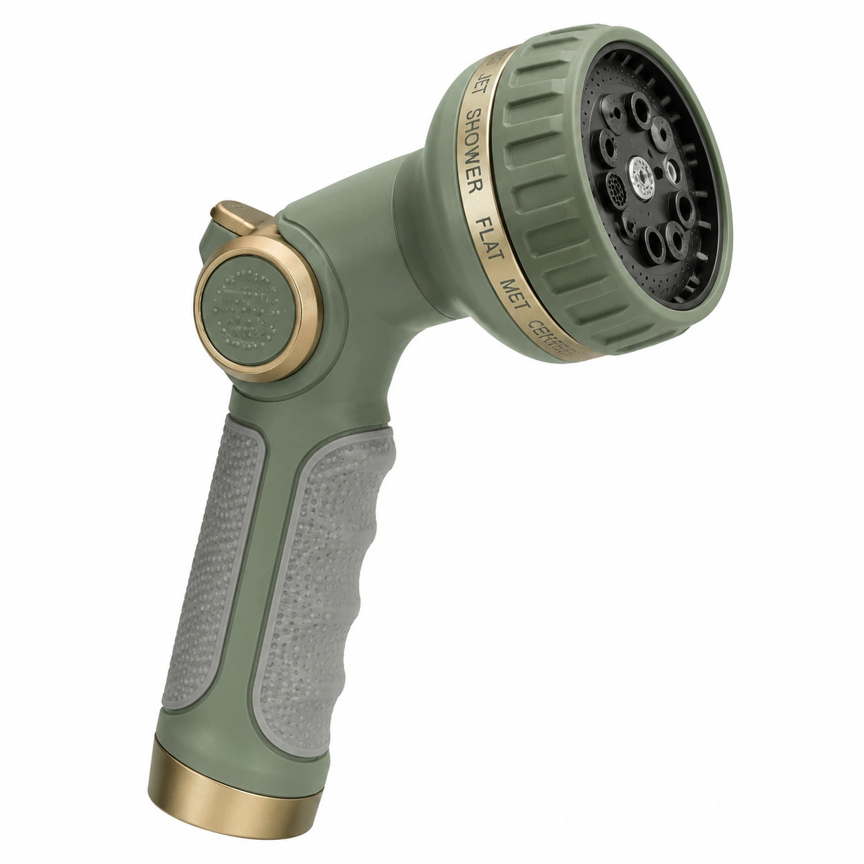 Pistolet d'arrosage vert et doré en plastique - jet réglable pour jardin