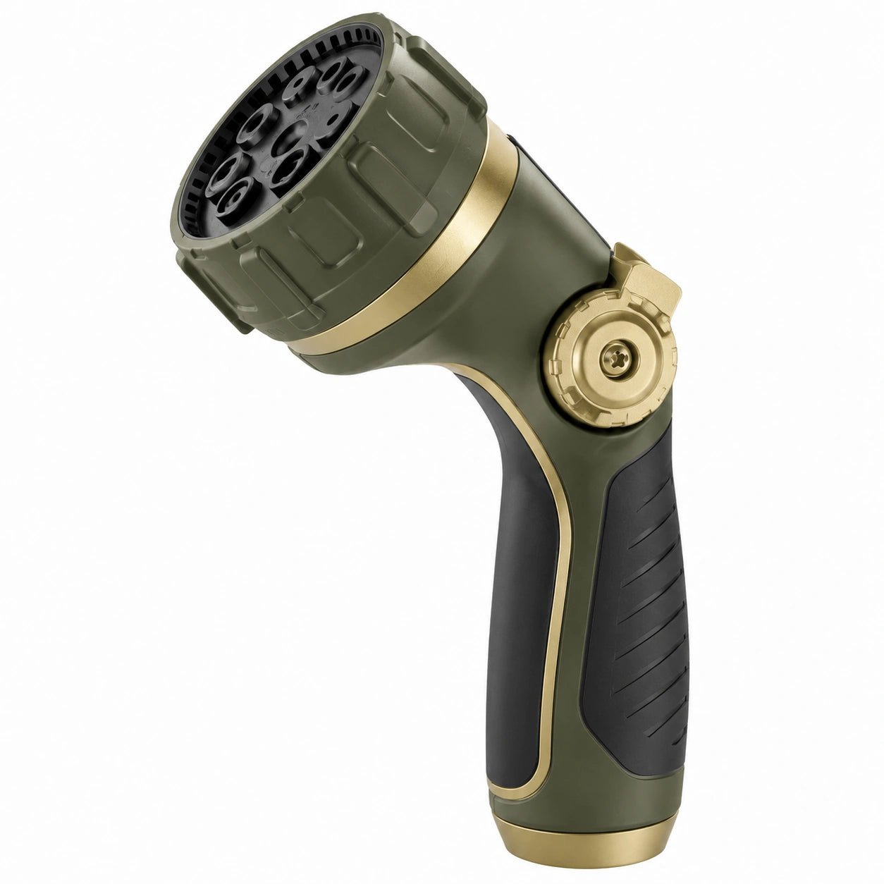 Pistolet d'arrosage en plastique vert olive et noir à jet réglable pour jardin