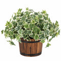 Plante verte artificielle de lierre 45 cm en plastique vert et blanc avec pot en bois décoratif