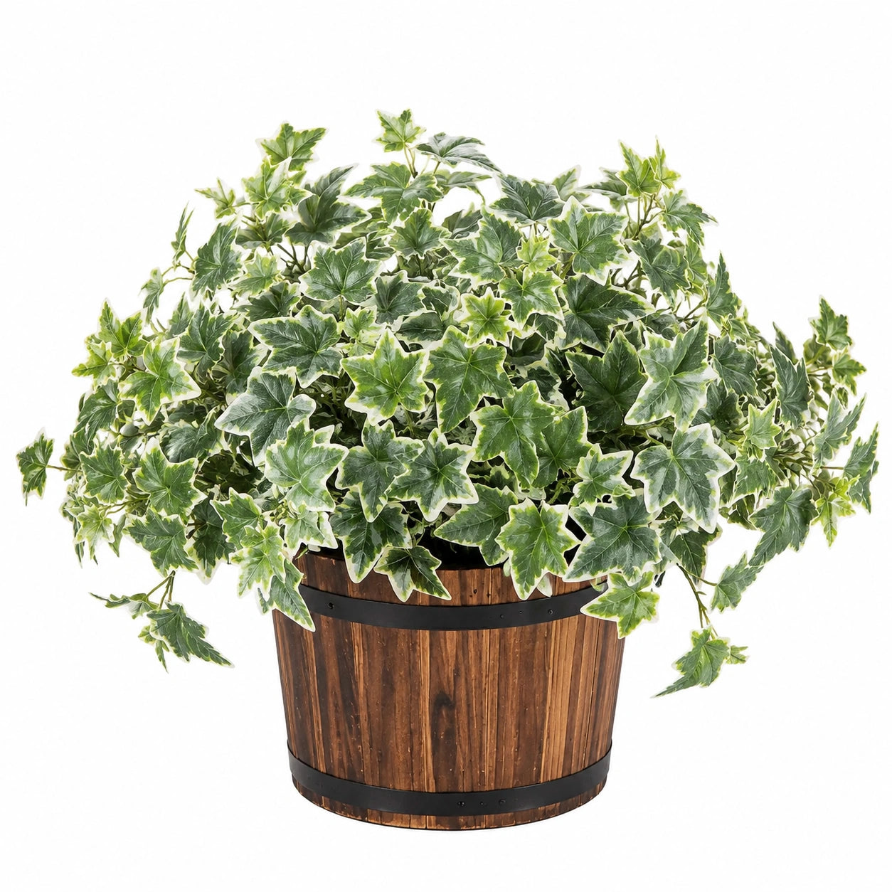 Plante verte artificielle de lierre 45 cm en plastique vert et blanc avec pot en bois décoratif